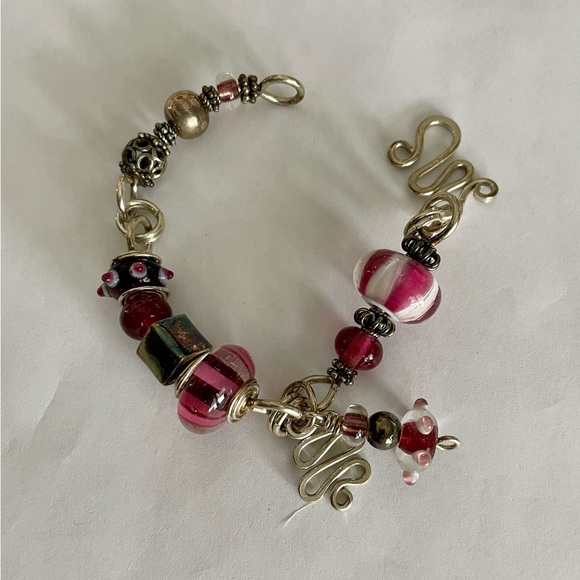 Unique Handmade Silver and Lampwork Glass Beads Bracelet - Picture 5 of 10